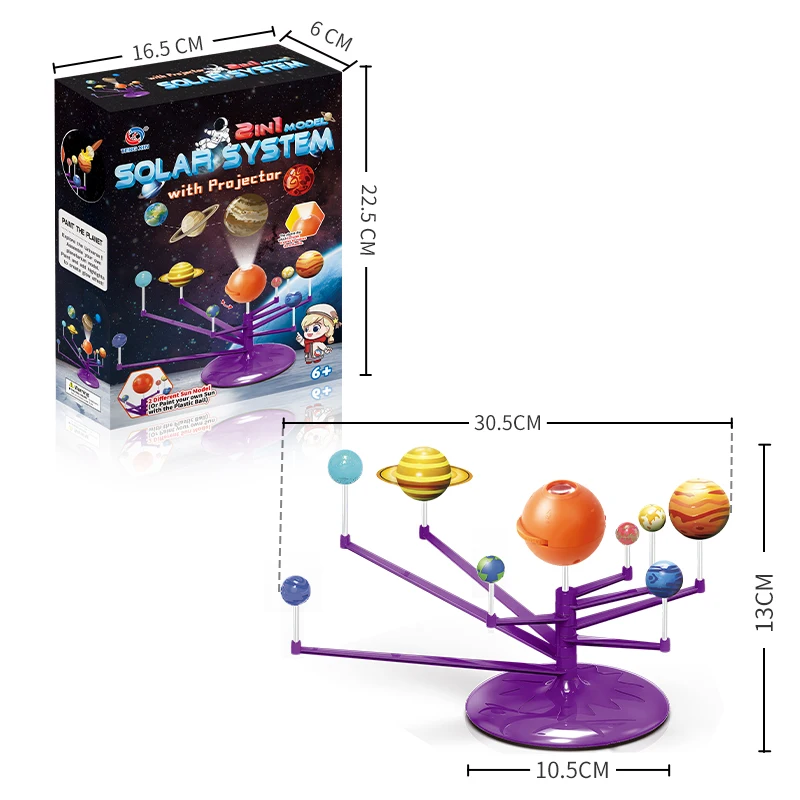 New 2 In 1 Astronomy Planet Teaching Model Diy Stem Solar System Nine Planet Toy with Planetarium Projector