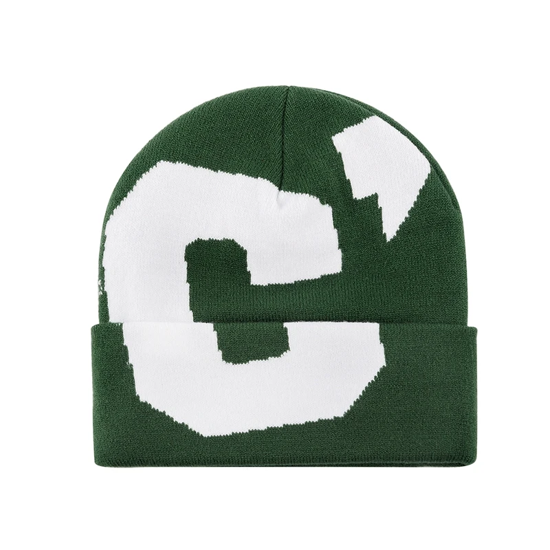 Customized beanies caps big all over logo knitted jacquard winter skull beanie wholesale printed knitted beanies hats