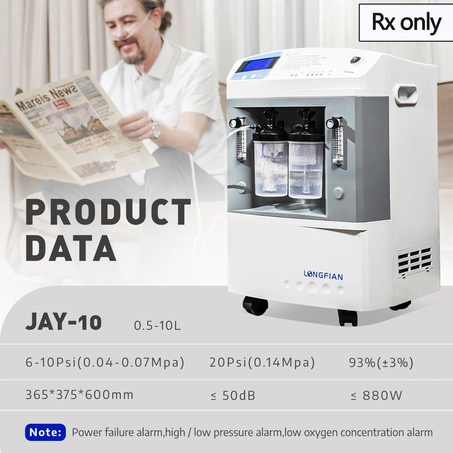 longfian Adjustable Oxygen Concentration Medical 10L Concentrator for Medical Institutions or Clinics