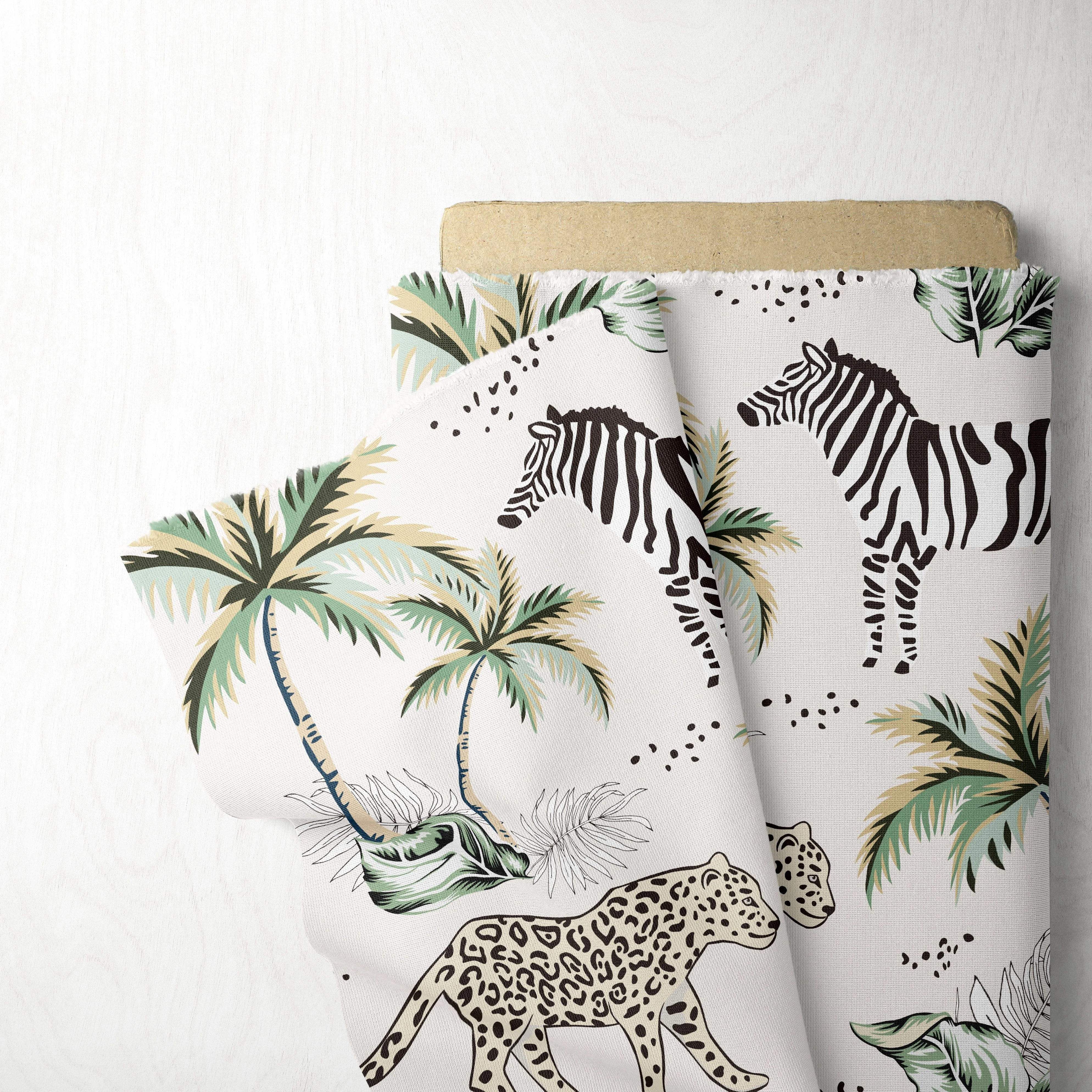 100% Cotton Tropical Design Coconut Palm Tree Leopard Digital Print Cotton Animal Print Fabric