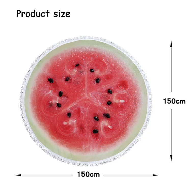 Trendy Watermelon Kiwi Print Fruit Oversize Round Thick Microfiber Beach Towel with Tassels