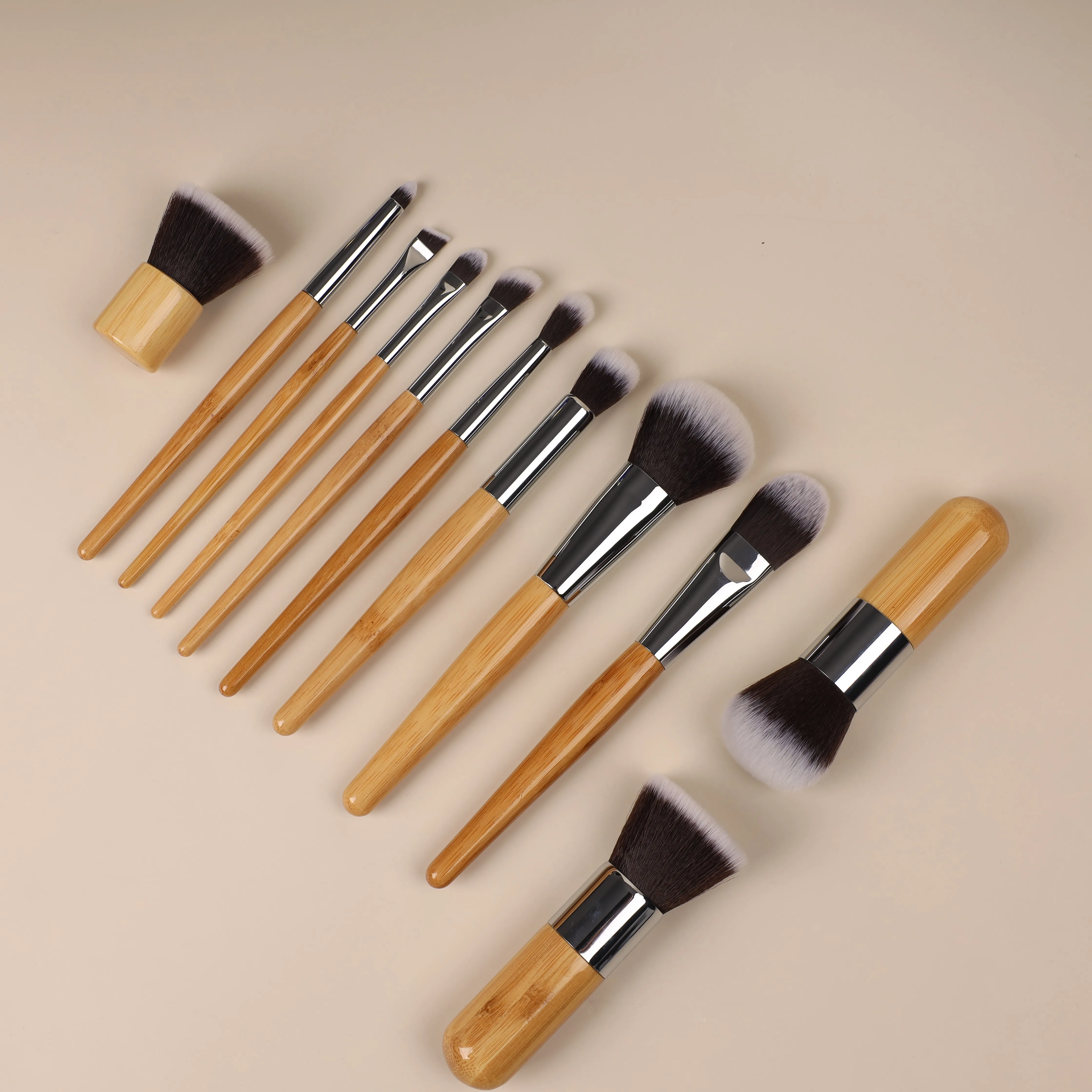 Бесплатный образец, специальная бамбуковая Косметическая щетка 11 шт. с логотипом, косметическая щетка, частная этикетка, Бамбуковая мини-щетка