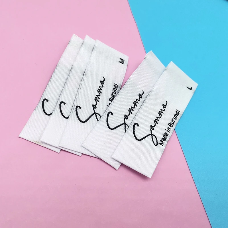 Custom cheap offset printing brand logo size standard back neck apparel clothing woven main  labels