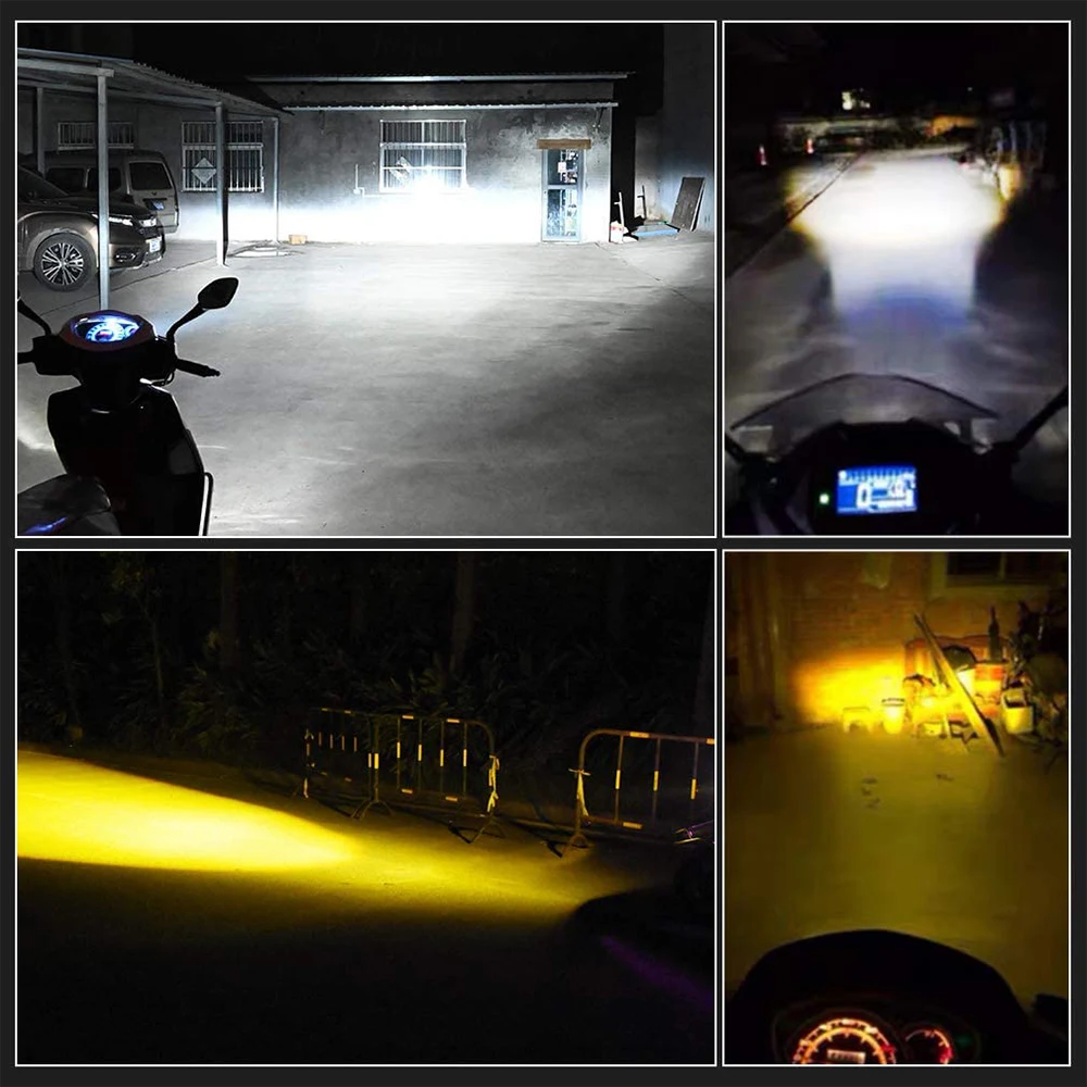 High quality Auto Driving light 6000LM 12W Lens Spotlight Dual Color White Yellow Fog Light Mini 6000K led motorcycle