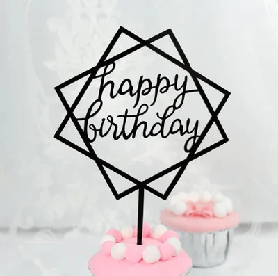 
Gold black pink acrylic Cake accessories cake decorating Happy Birthday acrylic cake toppers 