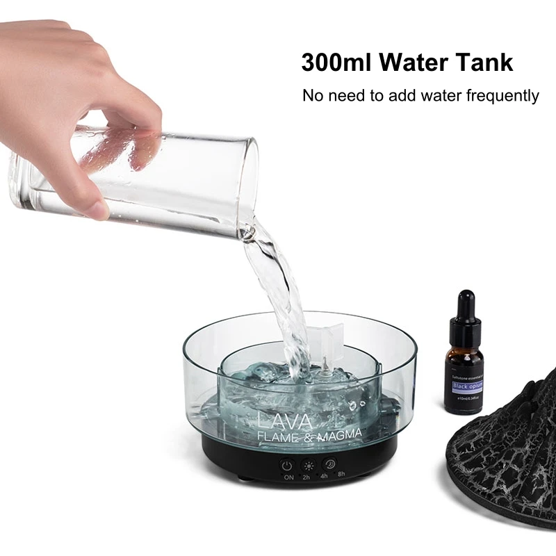 WMK Desktop 300Ml Fire Diffuser Essential Oil Remote Control Ultrasonic Usb Volcanic Flame Aroma Diffuser With Ce Rohs