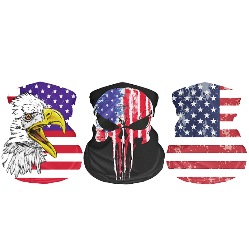 
SUNBORRY Multifunctional Breathable Stretchy Custom Printed American Flag Eagle Sport Elastic Cycling Seamless Neck Tube Bandana 