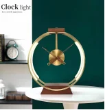 Aluminum clock lamp dimmable with phone holder wireless phone charging metal ball base modern table lamp with wooden base