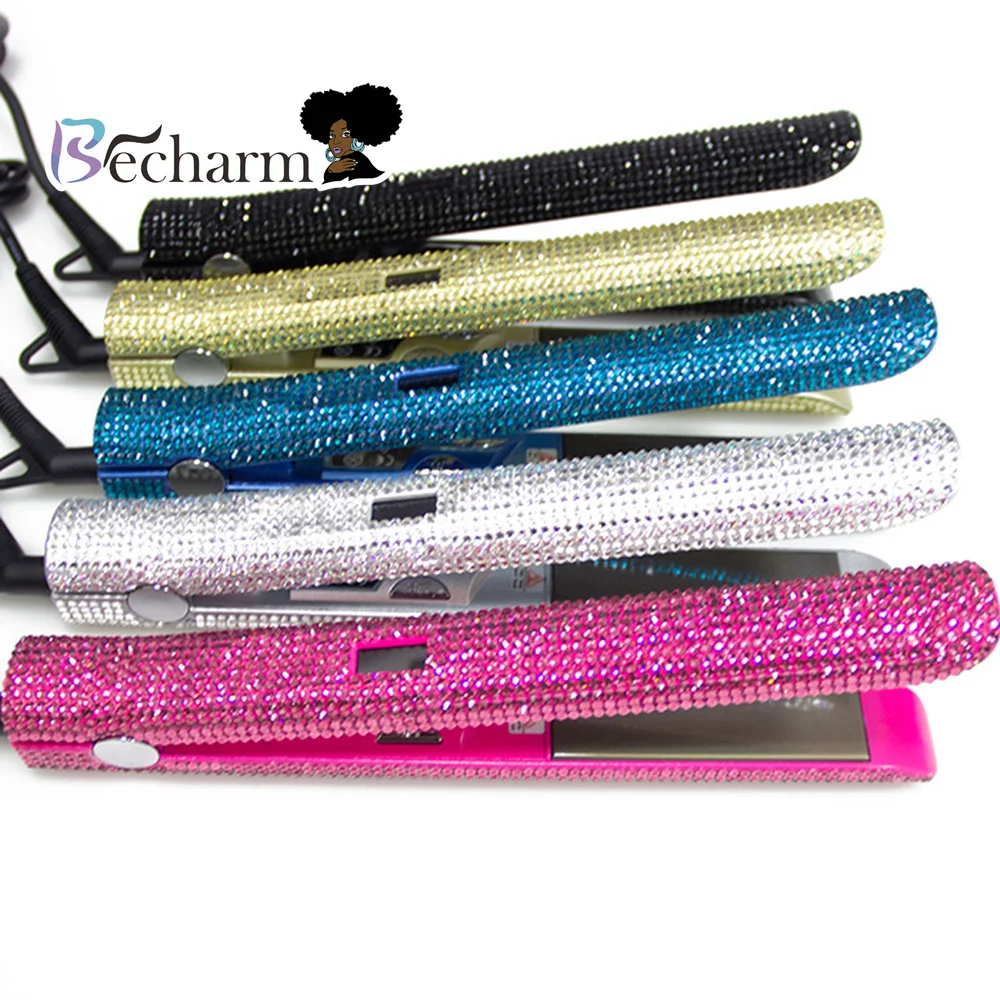 
Wholesale LCD Display Rhinestone Diamond Flat Irons Crystal Professional Hair Straightener,Private Label Crystal Bling Flat Iron 