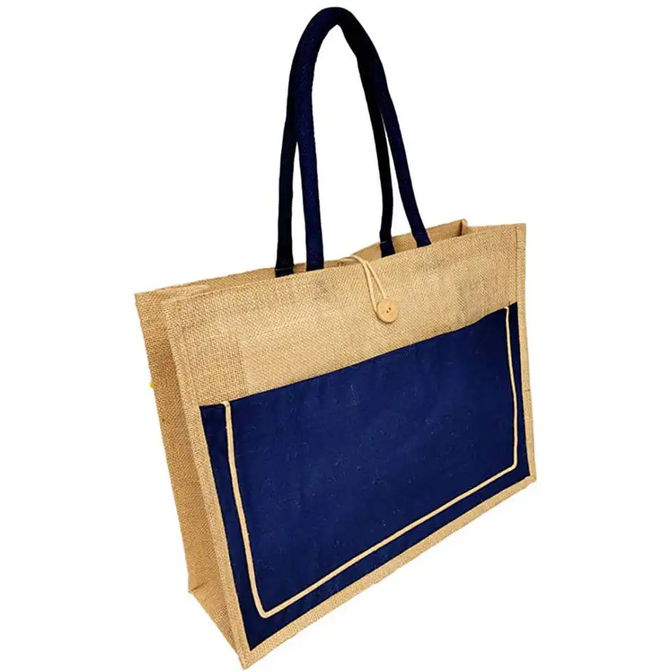 JIAHE Custom Personalization Shopping Tote Bags Blue Sublimation Jute Bags With Button