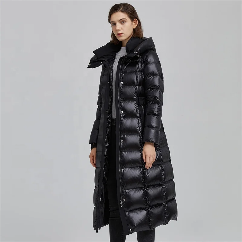 High quality women long shiny puffer jacket plus size ladies winter goose down jacket
