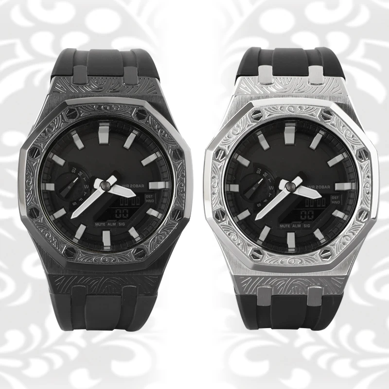 GA2100 Mod Kit Embossed Metal Case Rubber Strap for GA-2100 GA2110 GA-B2100 Watch Parts Replacement