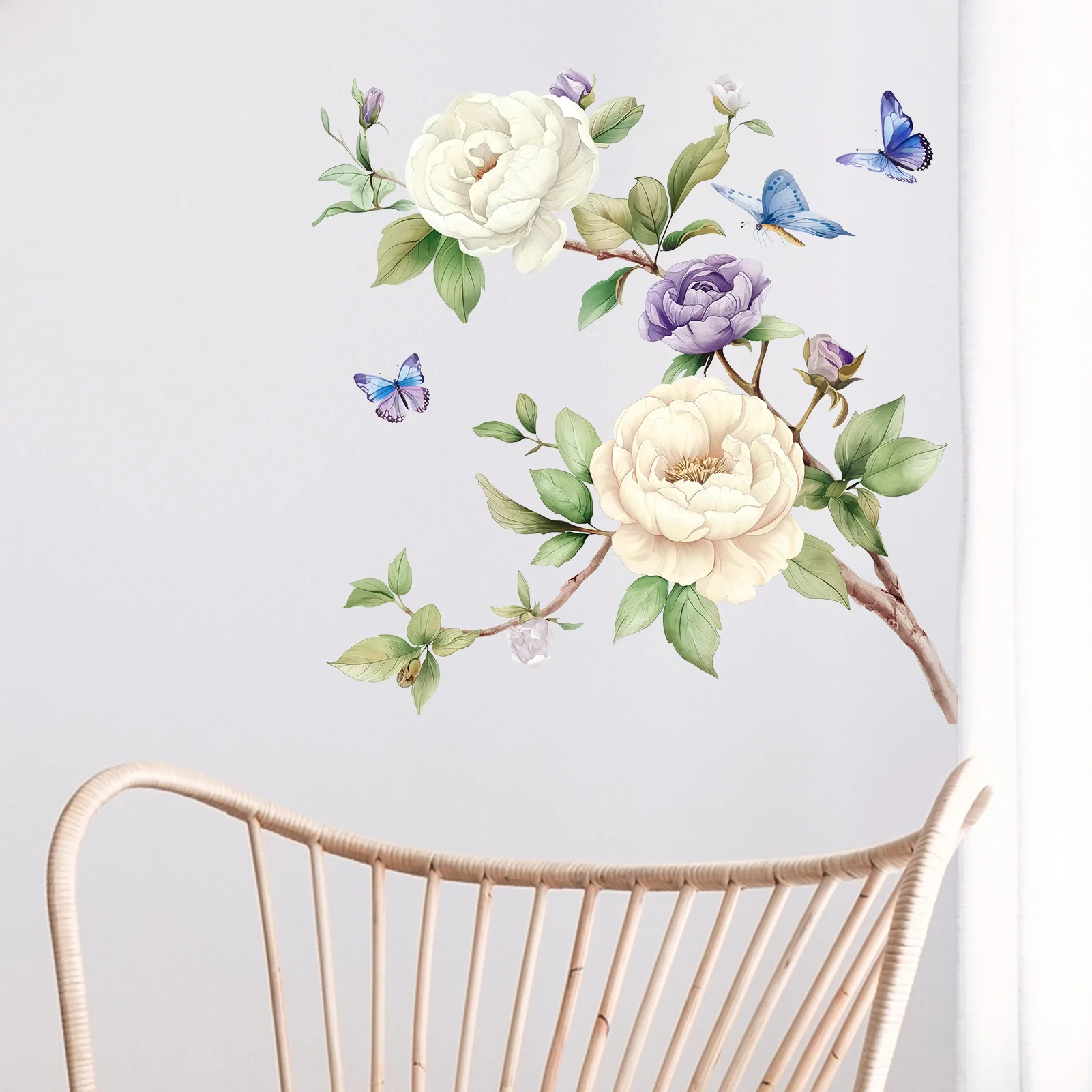 Pvc Wallpaper Peony Flowers Butterfly Wall Stickers Flower Sticker For Room Decoration