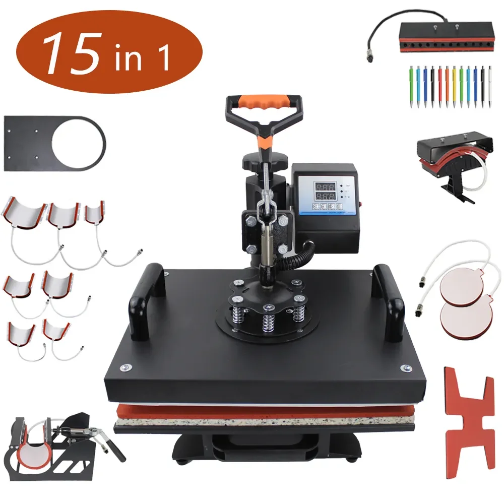 RubySub 15 in 1 Combo Heat Sublimation Transfer Machine 12x15 Heat Press Machines for t -shirt with Slide Out