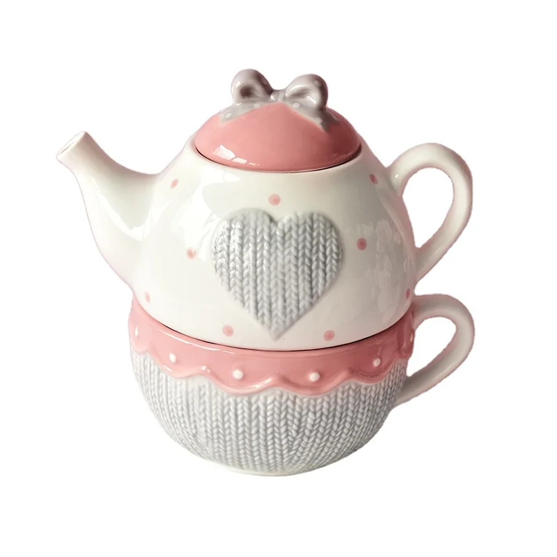 Plain Pot Pink Cup Mugand Saucer Tea For One Set Contemporary Gift Ceramic Cup Saucer Set