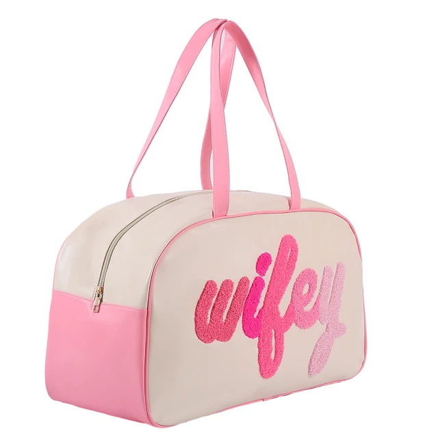 Custom magic travel luggage bags letter embroidery patches Pu leather women yoga bags waterproof travel storage bag