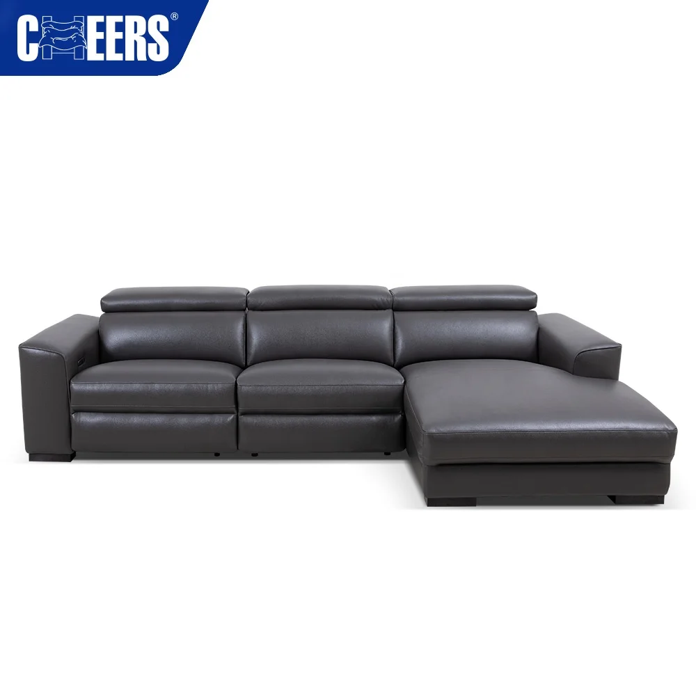 MANWAH CHEERS Hot Sale L Shape Leather Power Recliner Sofa With Chaise Lounge Led Light Cup Holder And Wireless Charging