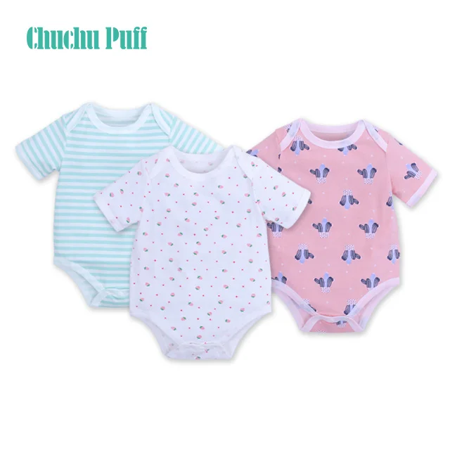 100% Cotton Cute Printing Custom Low MOQ Short Sleeve Baby Bodysuit Baby Romper