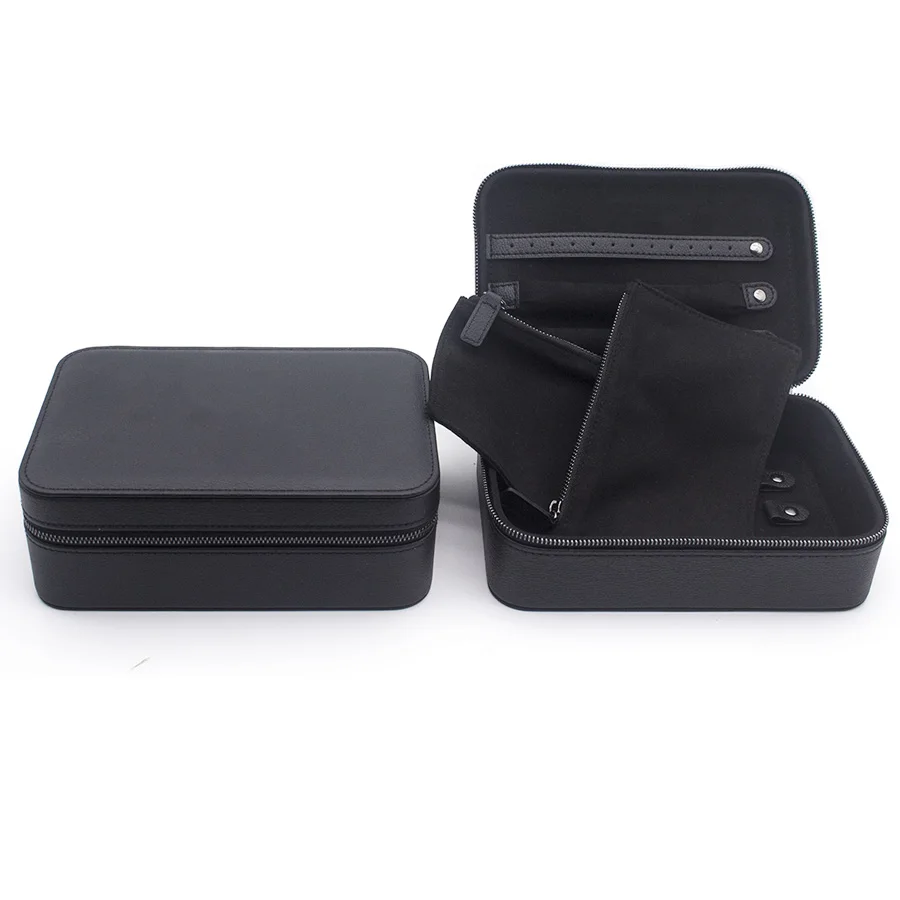 Custom Black PU Leather Travel Jewelry Accessories Storage Case Portable Jewellery Box Organizer