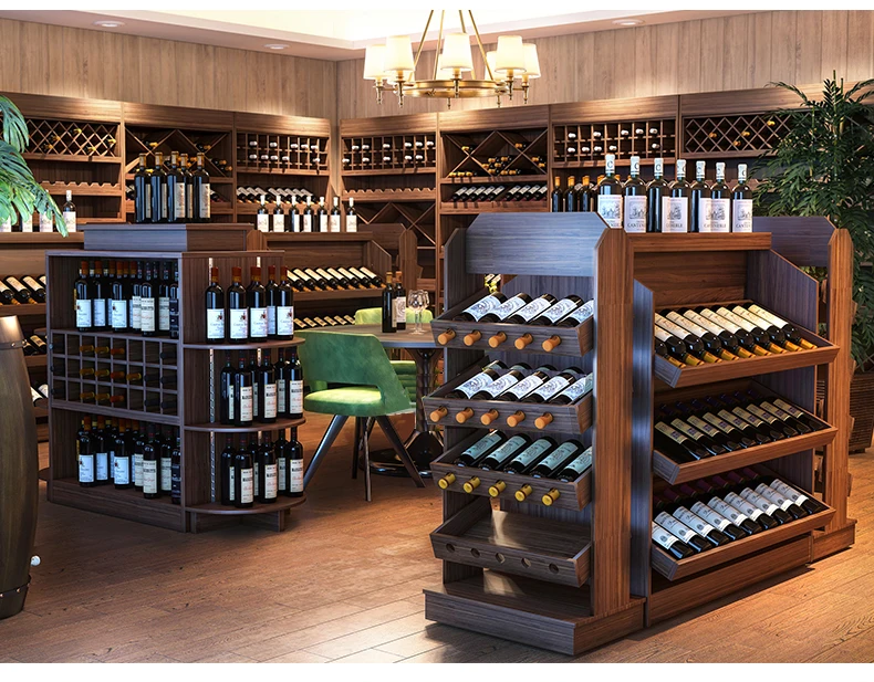 Modern wine store display rack wooden wine display rack