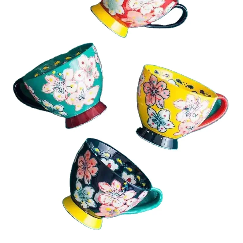 Oriental porcelain coffee cups New design ceramic tea cup Coffee mug wholesale with handle Elegant colorful water cups