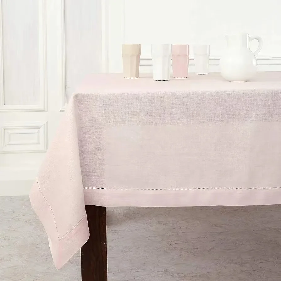 Daily 100% Pure Linen Hemstitch Tablecloth for Wedding , Outdoor ,Dining and Holiday