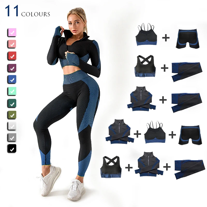 
Amazon hot wholesale fitness seamless yoga pants and jacket sets sportswear women sportswear leggings and bra tiktok legging 