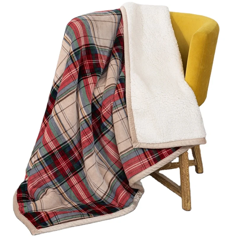 Designer Wholesale Christmas Tartan Flannel blanket Sustainable Plaid Sofa Flannel Sherpa Fleece Custom Throw Blanket