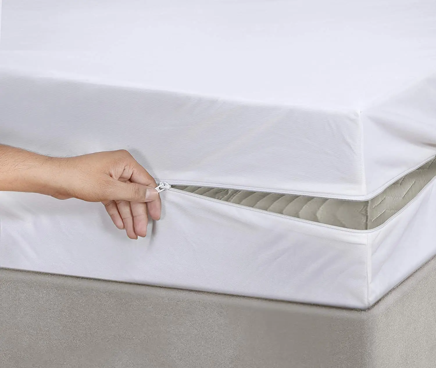 Bed Waterproof Non Woven Fitted Sheet Bed Protector With Zippered 6-sides Bed Mat Cushion TPU White Mattress Cover