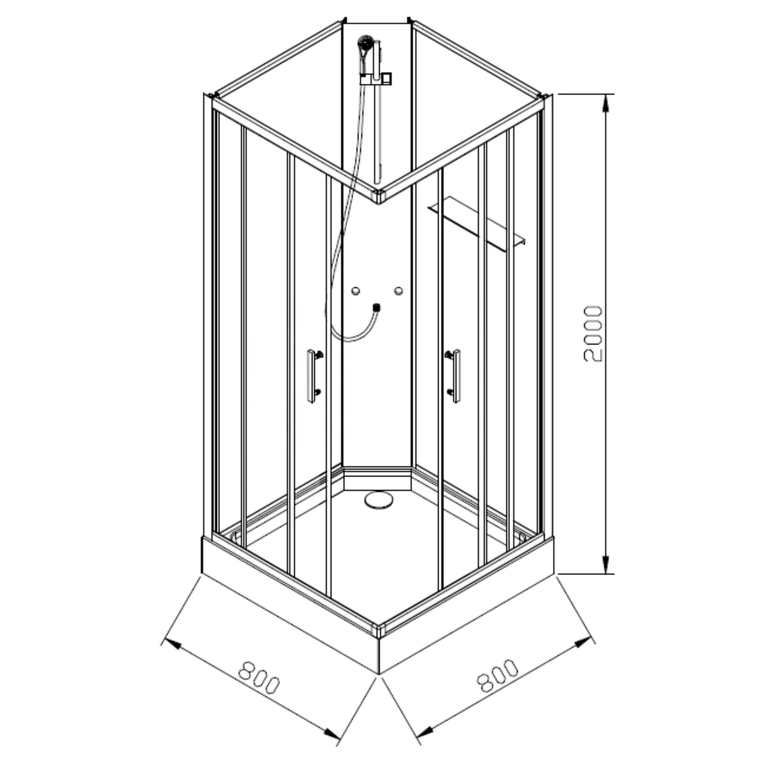 Oumeiga Modern Matt Black Lux Stylish Square Sliding Shower Cabin with 8mil Tempered Glass ABS Material Box for Bathroom
