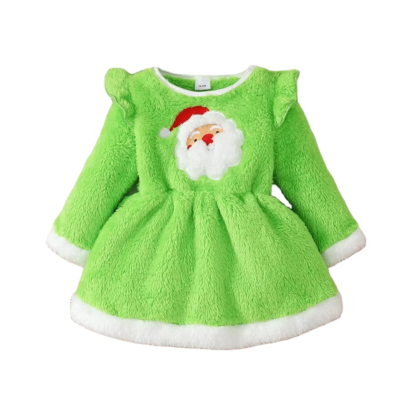 2024 Girls Plush Warm Winter Cartoon Christmas Avatar Print Long Sleeve dress + hair band