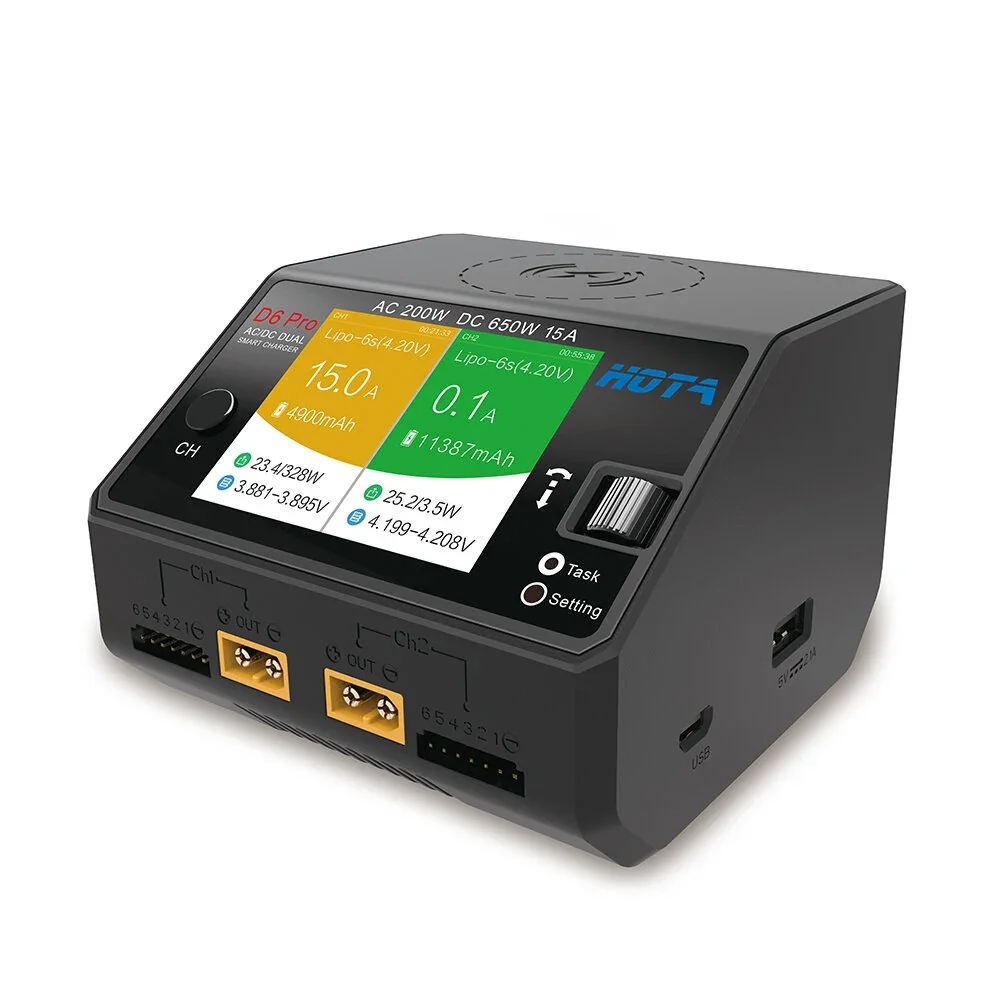 HOTA D6 Pro Dual AC 200 Вт DC 650 15A балансирующее зарядное устройство разрядник с беспроводной зарядкой для RC Lipo Life Lilon NiCd