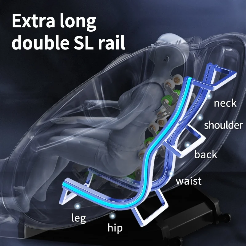 Leercon OEM Modern Genuine Leather Pro Yard Sleep Hood Massage Chair Stainless Steel Body 4d Massage Chair Zero Gravity SL Shape