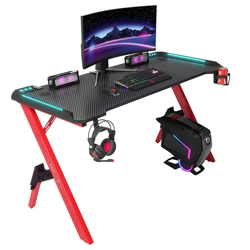 Заводская распродажа R-образные RGB светодиодные фонари игровой стол 100 см/120 см/140 см Черный Красный Офисный Компьютерный Стол