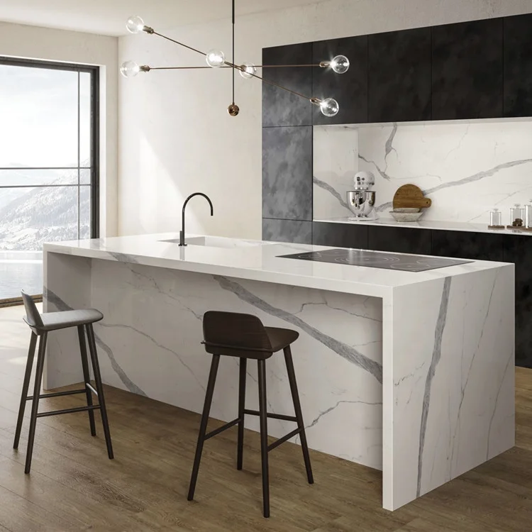 Customized Stain-resistant Polished Round Edge Marble Porcelain Sintered Stone Table Top