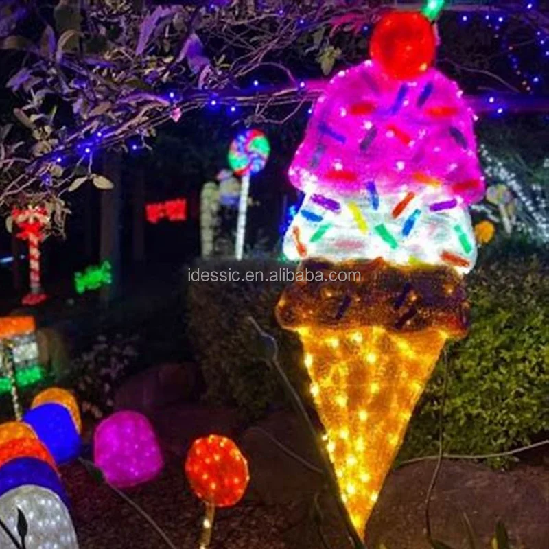 Outdoor light up 3D lighted ice cream sculpture Christmas decoration for winter fun park light show