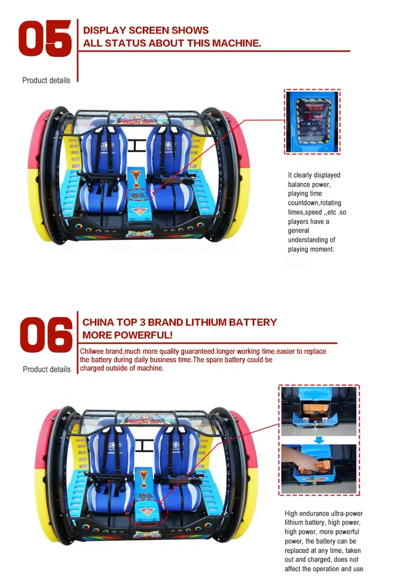 Outdoor Carnival Amusement Rides Exciting 2 Player Remote Control 360 Degree Rolling Car