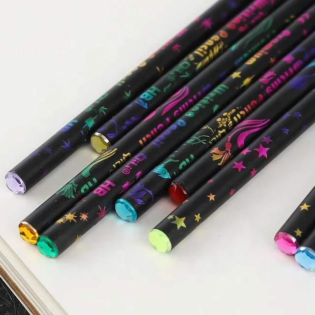 Black wood pencil pupil HB cartoon creative color printing pencil with drill