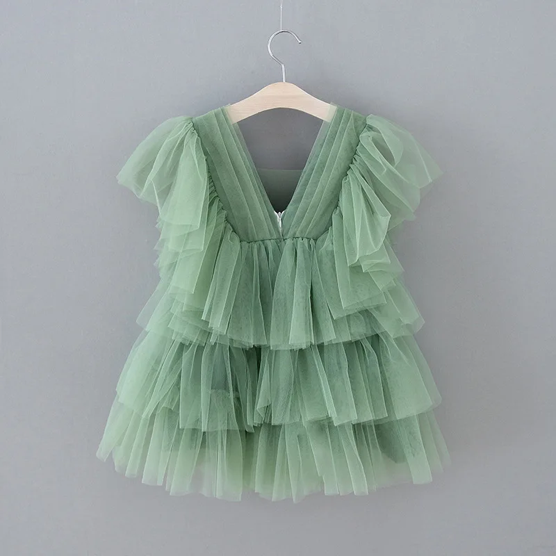 Green Lace Cotton Summer Girls Dress Party Ceremony Princess Dress