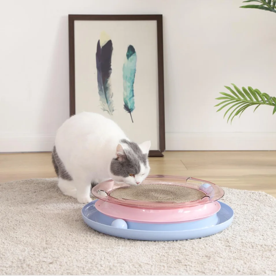 3 In 1 Cat Scratcher Toy Trackball Tower Scratch Pad Replaceable Cat Cardboard Corrugated Board