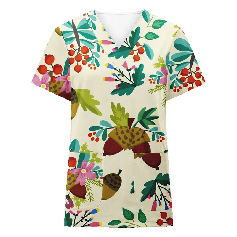 Wholesale custom floral print designing nursing scrubs tops hospital uniforms medical scrubs nurse