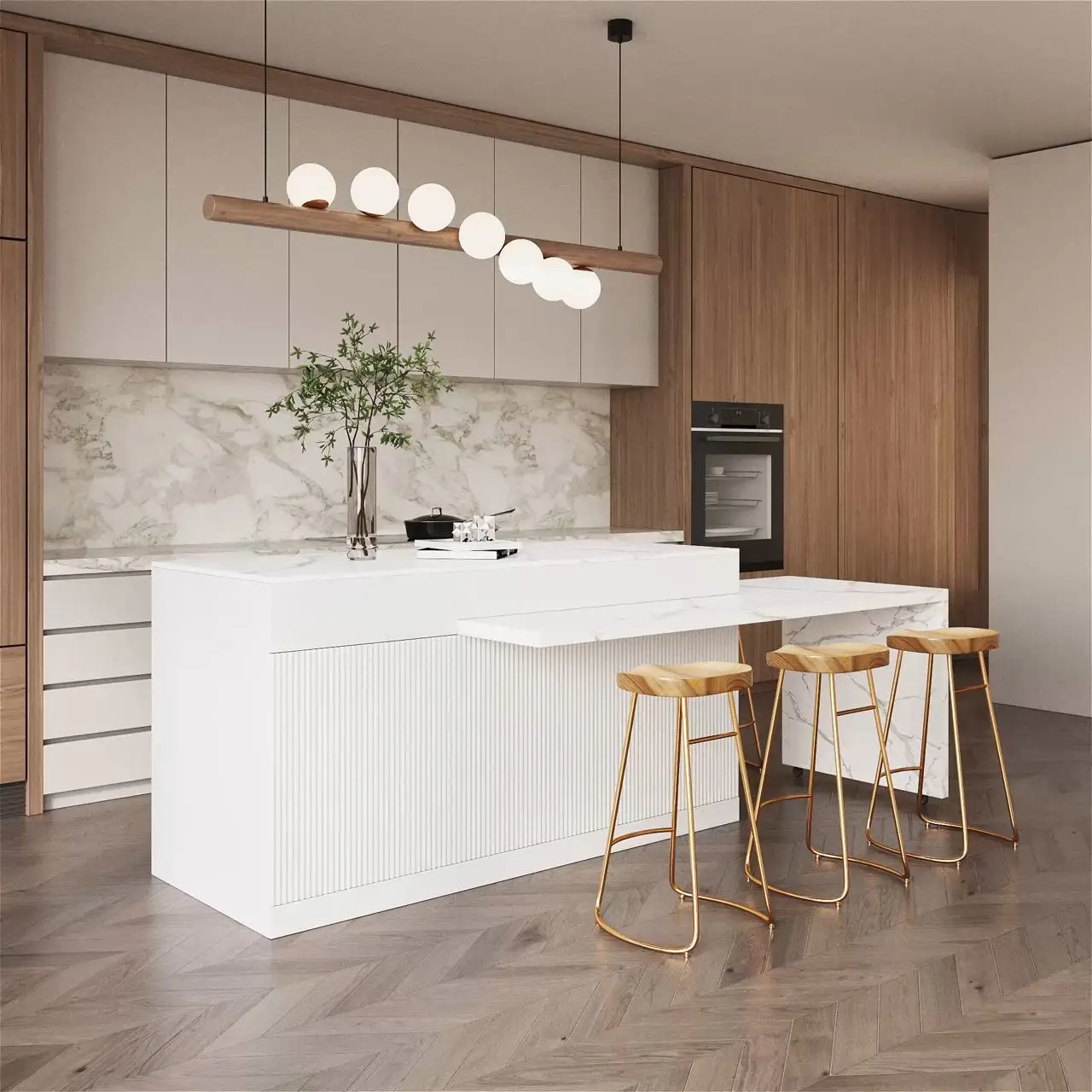 CBMmart Modern Solid Wooden Storage Shelves House Villa Furniture Modern Kitchen Cabinet Customized Shiny White Kitchen Cabinets