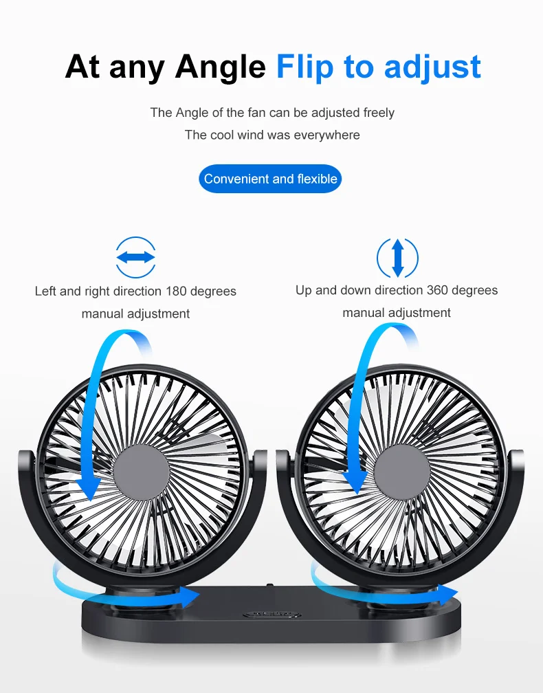 NEW Design 12V/24V Universal Car Fan Dual Head Electric Usb Mini Auto Cooling Fan
