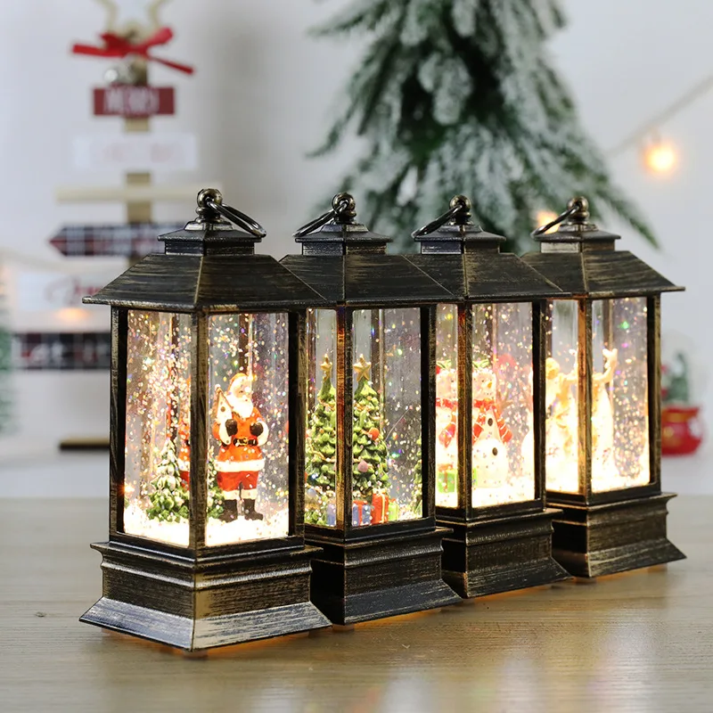 Wholesale 2024 Christmas Crafts Glitter Lantern Lamp Snow globe Water Lantern Indoor Decoration Table Top Lights Christmas Decor