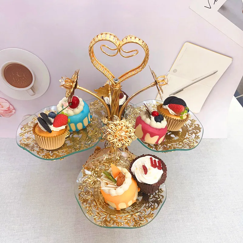 Dibei Luxury Decorative Square Dessert Snack Serving Tray Glass Plate Golden Metal Dry Fruit Tray