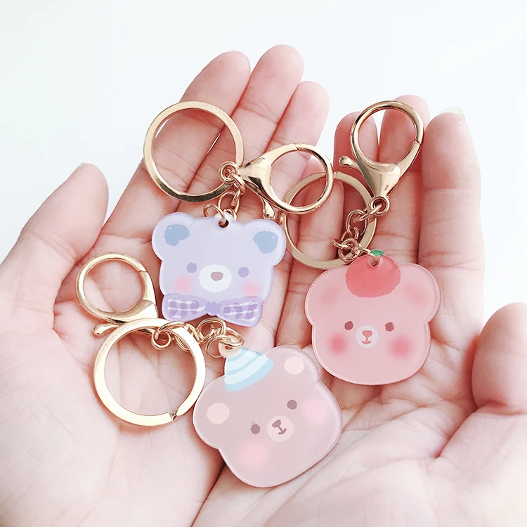 2024 Hot Selling Printed Premium Acrylic Bear Shape Charm Clear Acrylic Key Chain