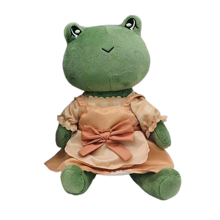 Wholesale OEM cartoon green frog plush animal doll toy with dress custom kawaii stuffed frog animal toy