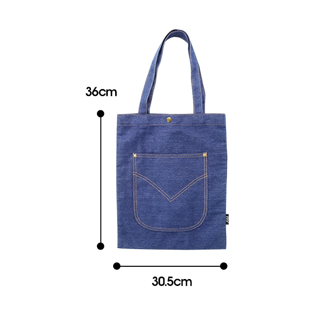 Custom Logo Denim Shoulder Shopping Navy Blue Casual  Jean Tote Bag Denim