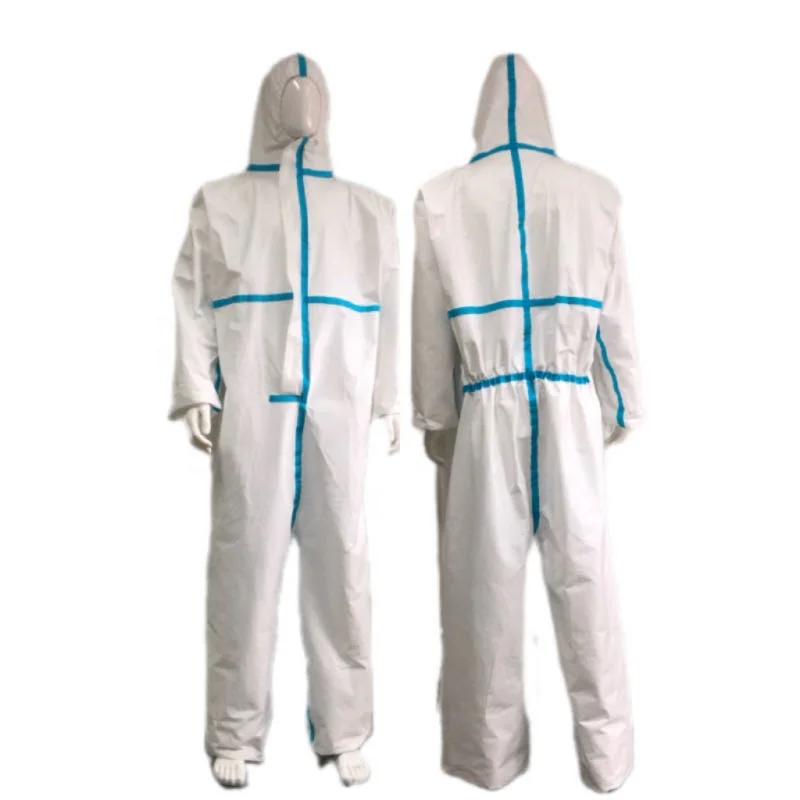 CE White Light Durable Non-Toxic Economic Disposable Microporous Coverall with Blue Strip