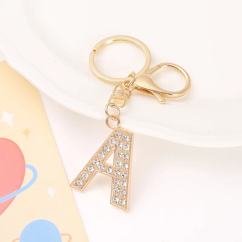 OEM manufacturer souvenir gift diamond crystal rhinestone custom initial shape key holder rhinestone character keychai